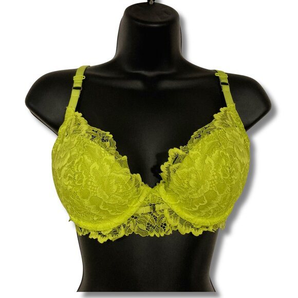 LA SENZA 32DD Chartreuse lace underwire molded cup bra unpadded acid green 32E - Picture 3 of 14